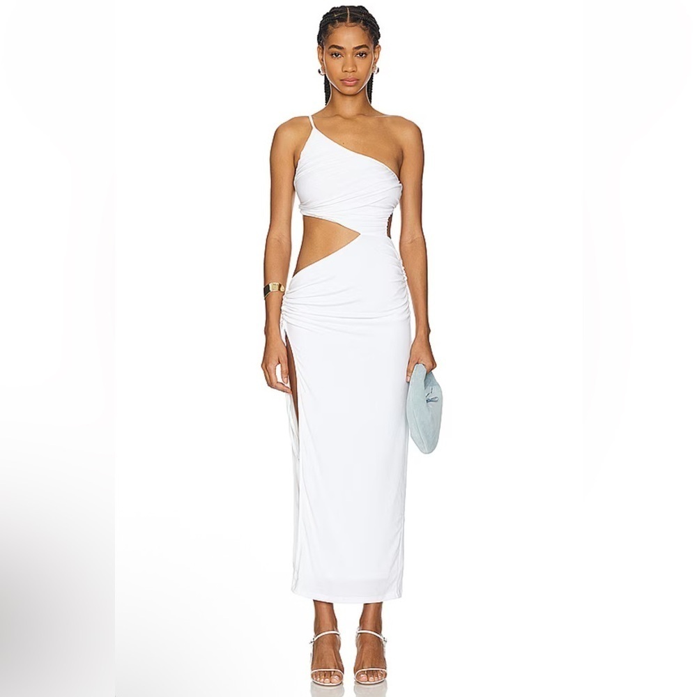 SNDYS Nera Cutout Maxi Dresss White One-Shoulder stretch midi Revolve M